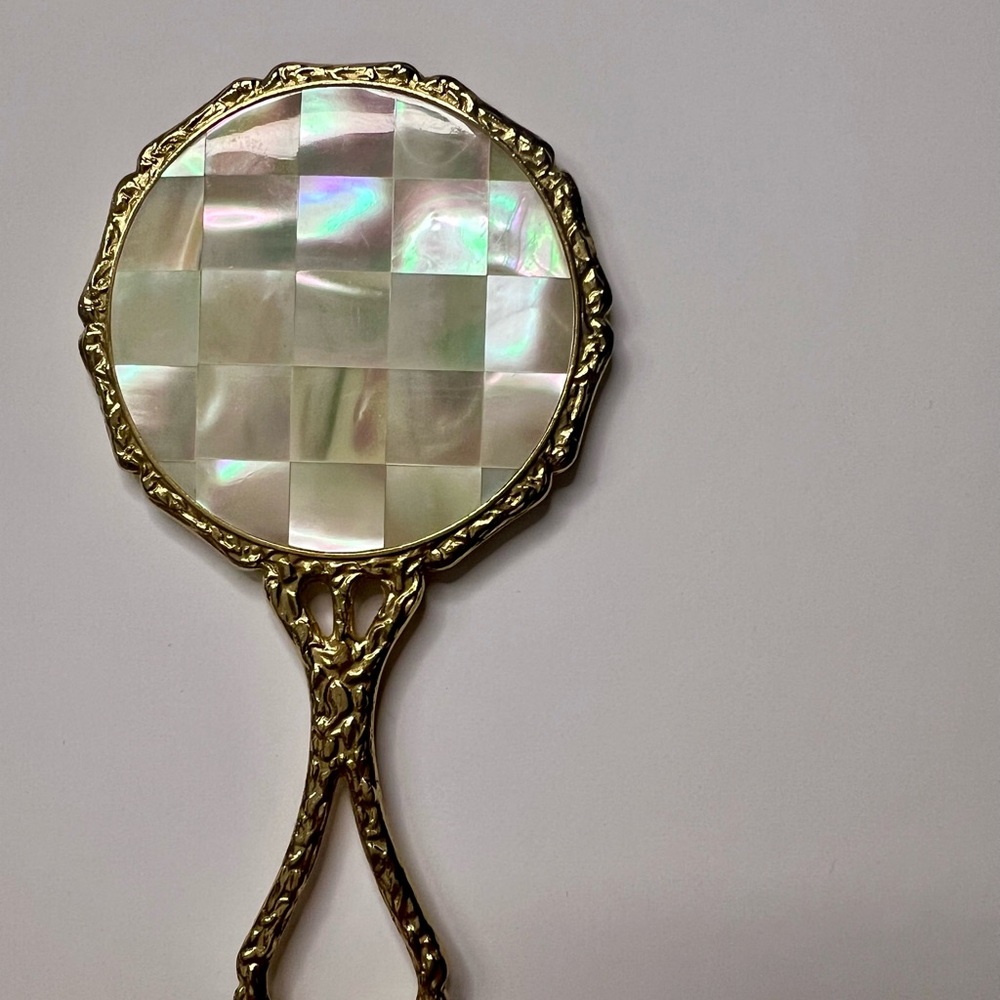 Antique Gold and Mother of Pearl Hand Mirror